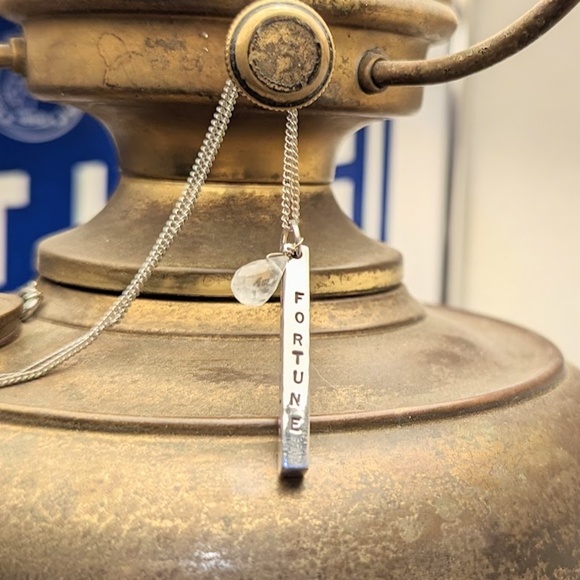 Sterling Silver & Quartz Rectangular Bar Inspirational Vertical Pendant Necklace - Picture 8 of 14